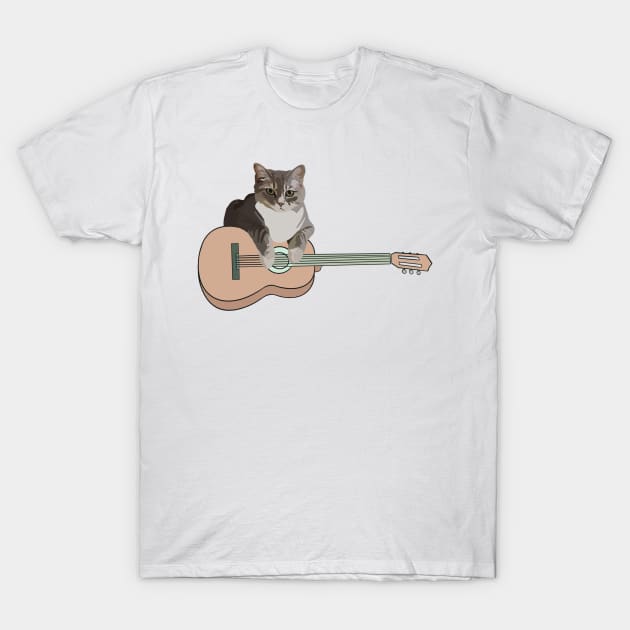 Cat Play Guitar T-Shirt by smoochugs